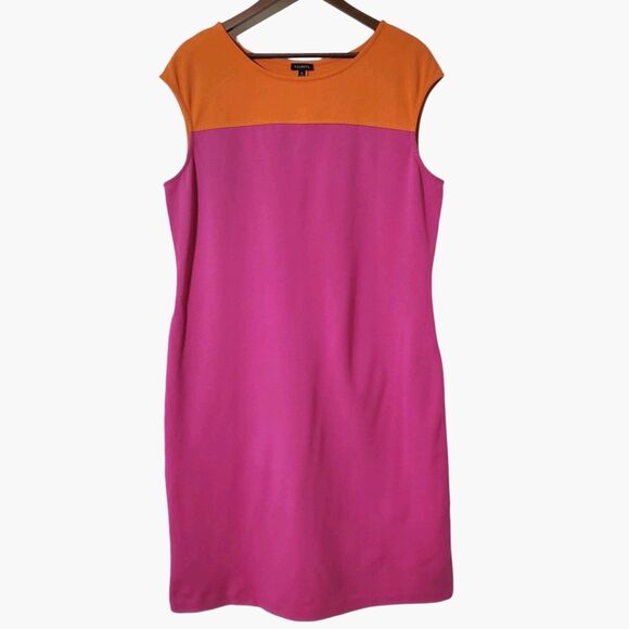 Talbots Colorblock Sheath Dress Size 16 Pink Orange Sleeveless Stretch Womens - Picture 1 of 8